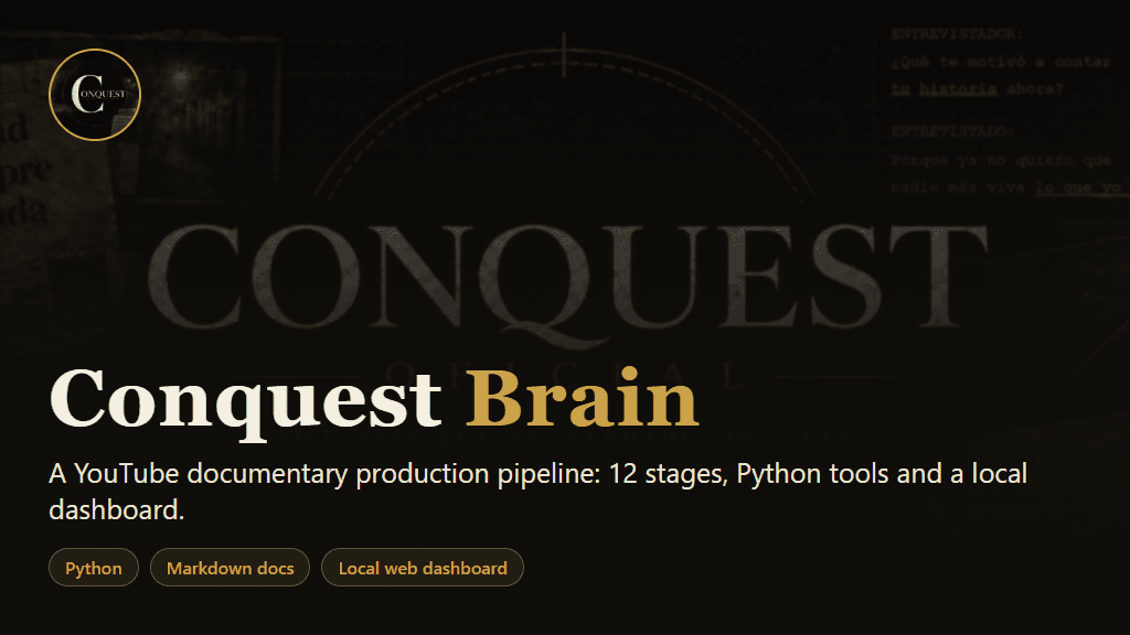 The Conquest Brain production pipeline dashboard