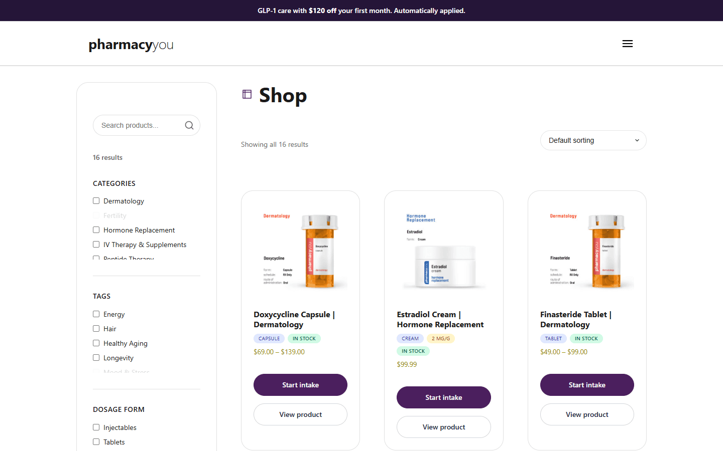 Filterable shop