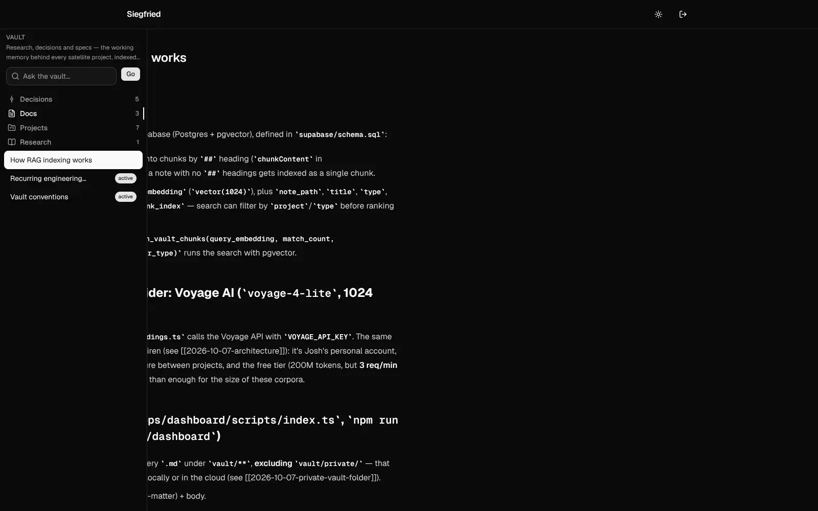 Vault sidebar